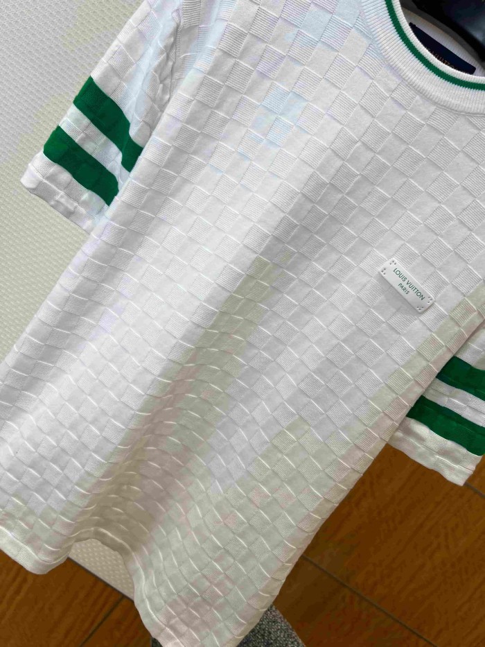 1:1 quality version Checkered Jacquard Knit Crew Neck Short Sleeve Top & Shorts Set 2 colors 29114365