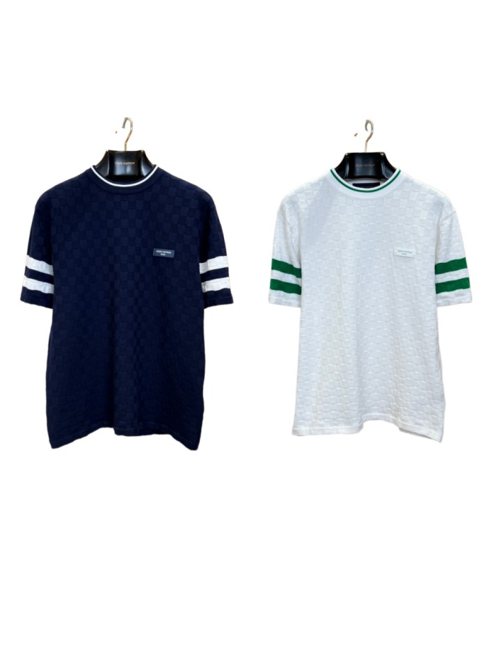 1:1 quality version Checkered Jacquard Knit Crew Neck Short Sleeve Top & Shorts Set 2 colors 29114365
