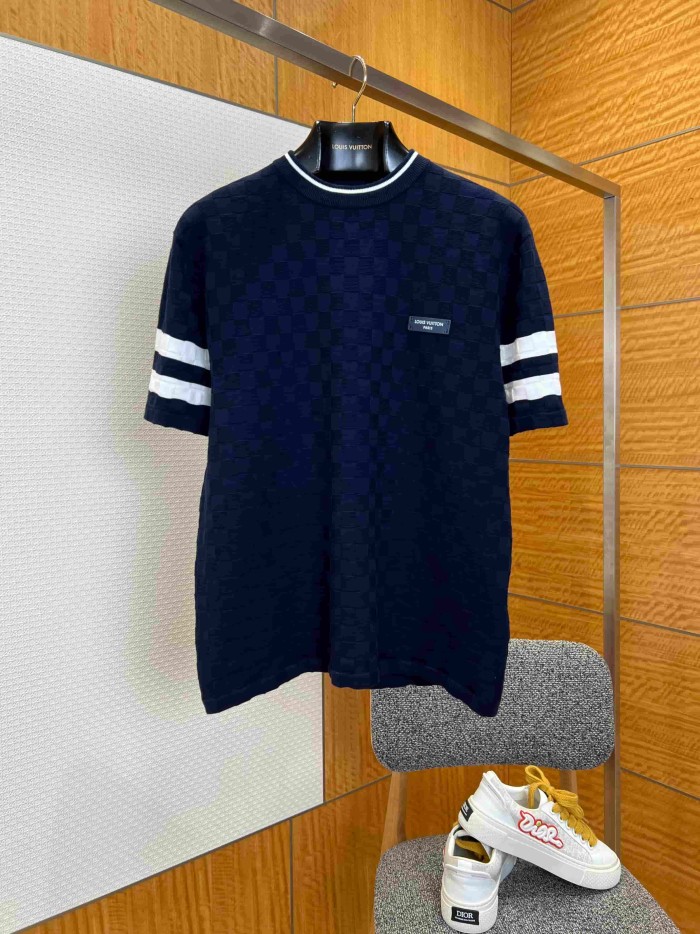 1:1 quality version Checkered Jacquard Knit Crew Neck Short Sleeve Top & Shorts Set 2 colors 29114365