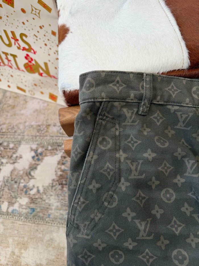 1:1 quality version Cotton Linen Blend Canvas Monogram Allover Print Cargo Wide Leg Casual Pants 29114778