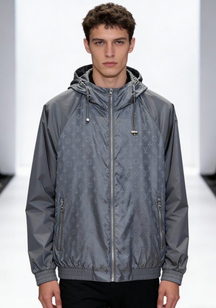 1:1 quality version Nylon Allover Jacquard Hidden Print Drawstring Hooded Jacket 2 colors 29115024