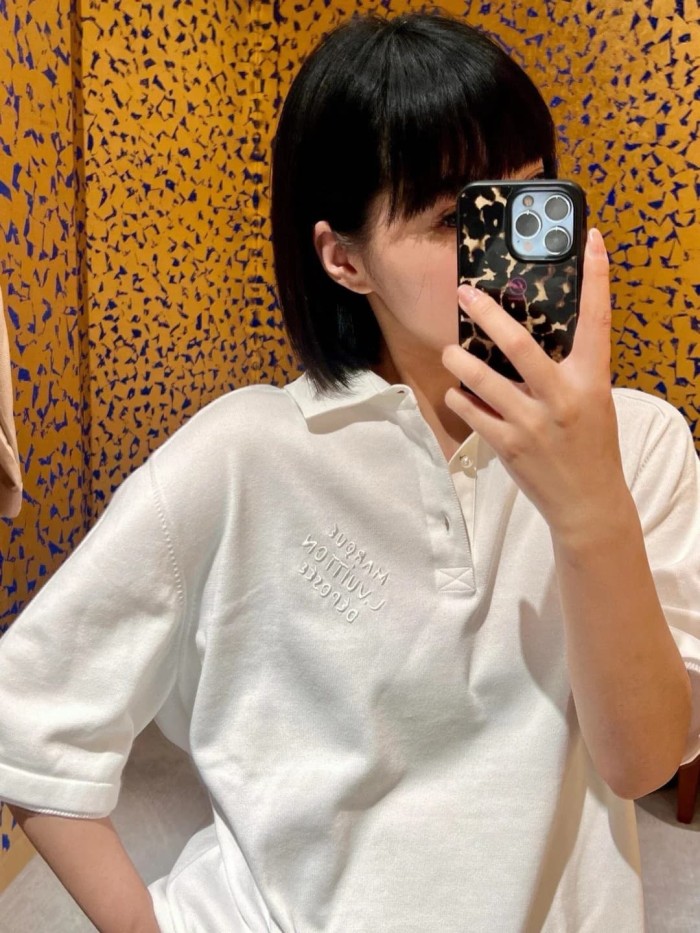 1:1 quality version Simple Letter Embroidery Button Down Collar Polo Shirt 2 colors 29114939