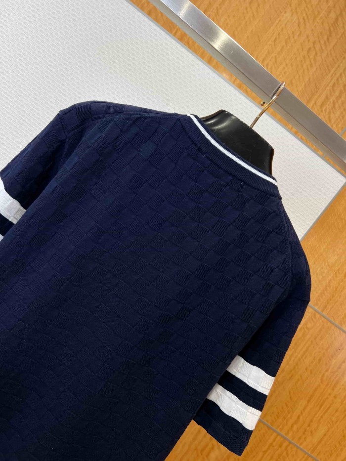 1:1 quality version Checkered Jacquard Knit Crew Neck Short Sleeve Top & Shorts Set 2 colors 29114365