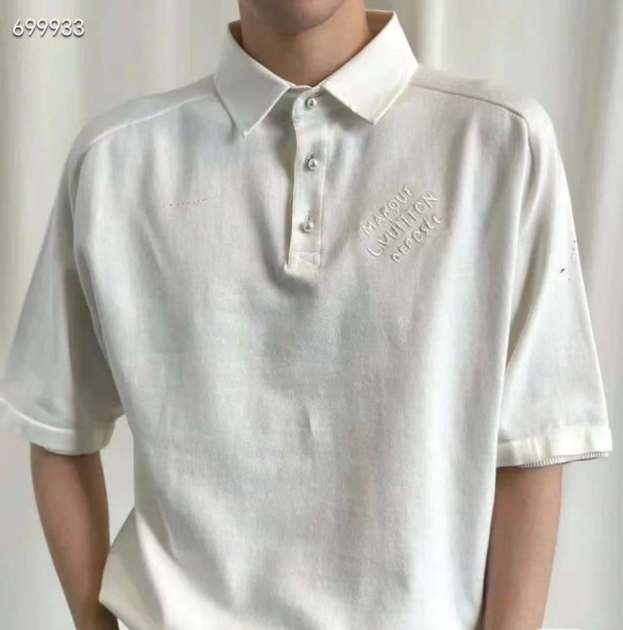 1:1 quality version Simple Letter Embroidery Button Down Collar Polo Shirt 2 colors 29114939