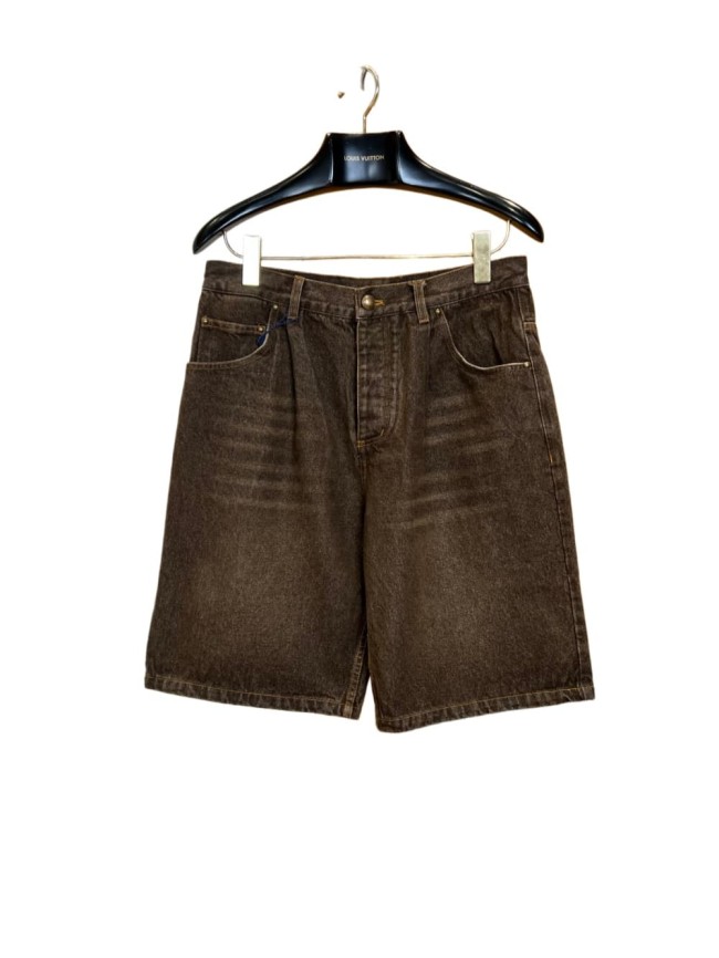 1:1 quality version Leather Patch Vintage Washed Denim Shorts 29114556