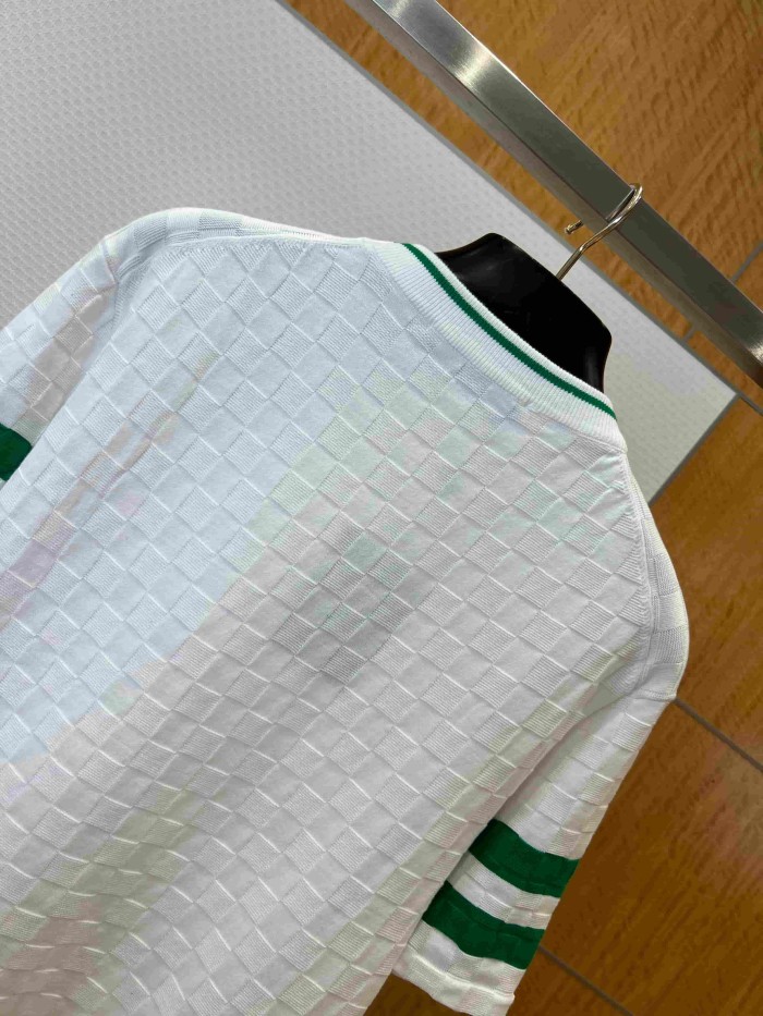 1:1 quality version Checkered Jacquard Knit Crew Neck Short Sleeve Top & Shorts Set 2 colors 29114365