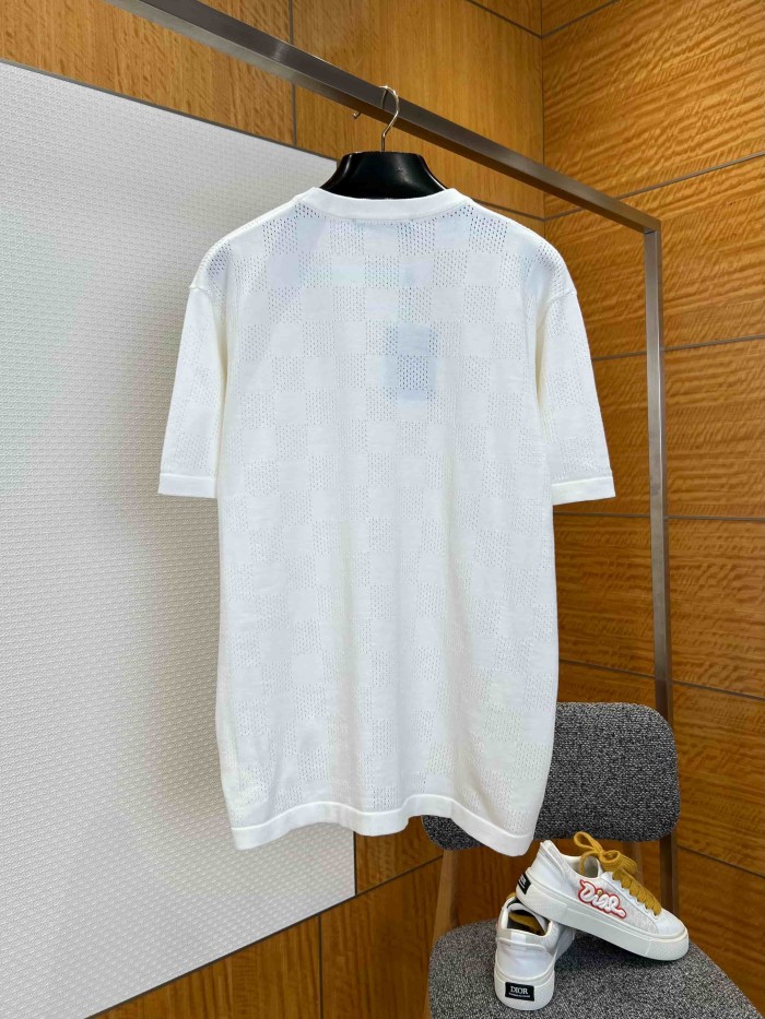 1:1 quality version Checkered Hollow Knit Casual Short Sleeve Top & Shorts Set 29114384
