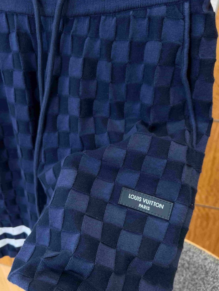 1:1 quality version Checkered Jacquard Knit Crew Neck Short Sleeve Top & Shorts Set 2 colors 29114365