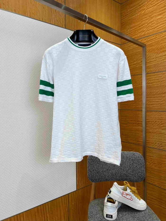 1:1 quality version Checkered Jacquard Knit Crew Neck Short Sleeve Top & Shorts Set 2 colors 29114365