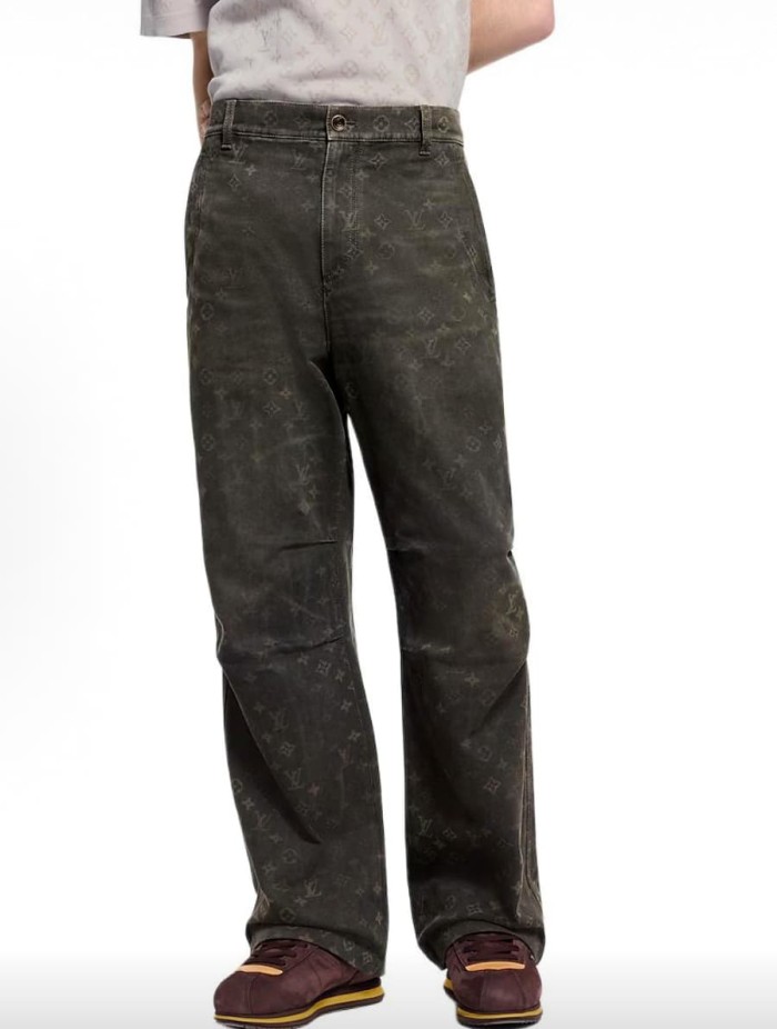 1:1 quality version Cotton Linen Blend Canvas Monogram Allover Print Cargo Wide Leg Casual Pants 29114778