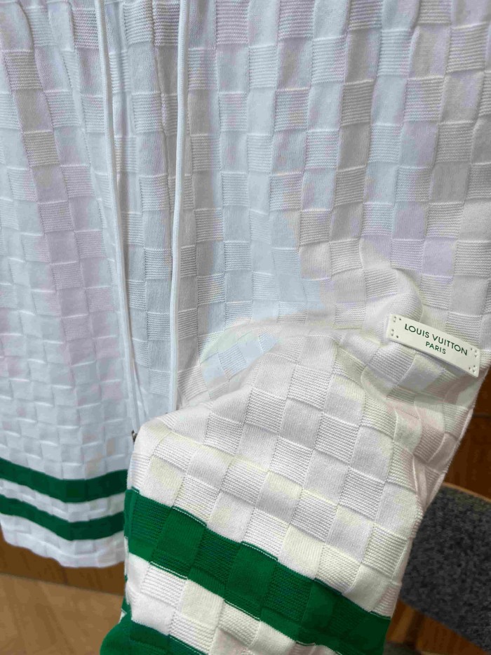1:1 quality version Checkered Jacquard Knit Crew Neck Short Sleeve Top & Shorts Set 2 colors 29114365