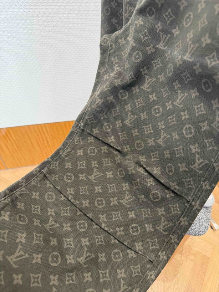 1:1 quality version Cotton Linen Blend Canvas Monogram Allover Print Cargo Wide Leg Casual Pants 29114778
