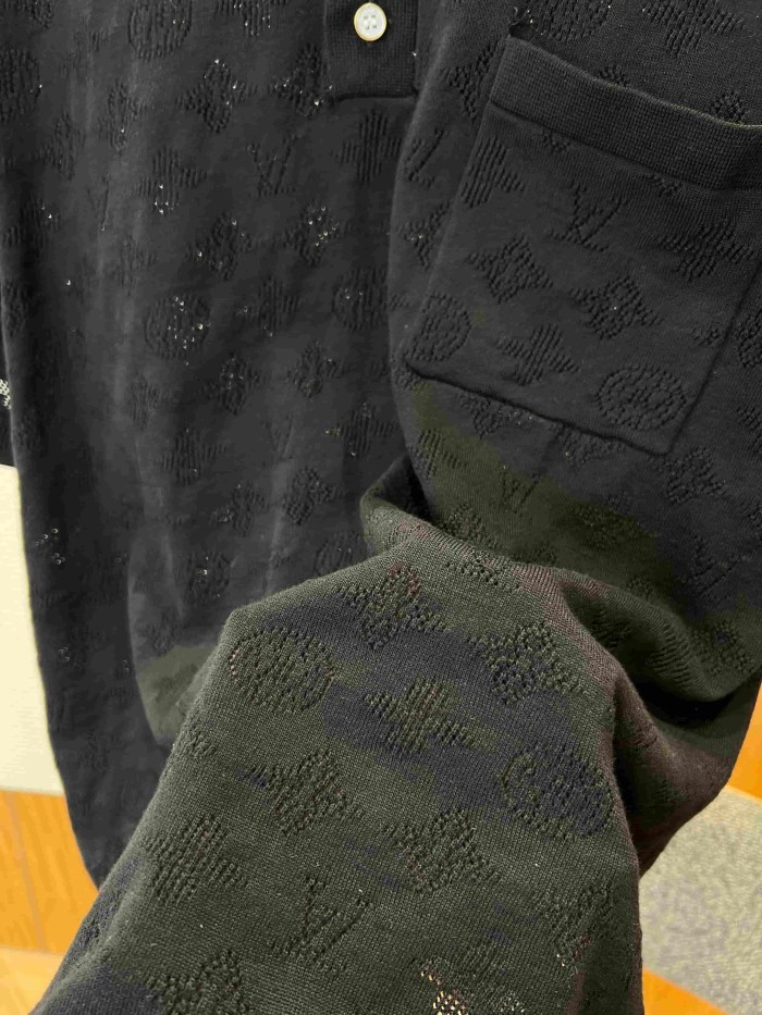 1:1 quality version Allover Hollow Jacquard Pocket Short Sleeve Polo Shirt 4 colors 29114377