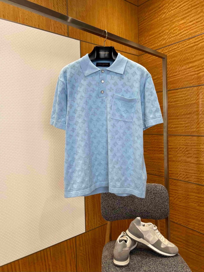 1:1 quality version Allover Hollow Jacquard Pocket Short Sleeve Polo Shirt 4 colors 29114377