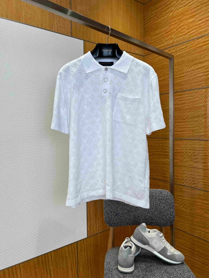 1:1 quality version Allover Hollow Jacquard Pocket Short Sleeve Polo Shirt 4 colors 29114377