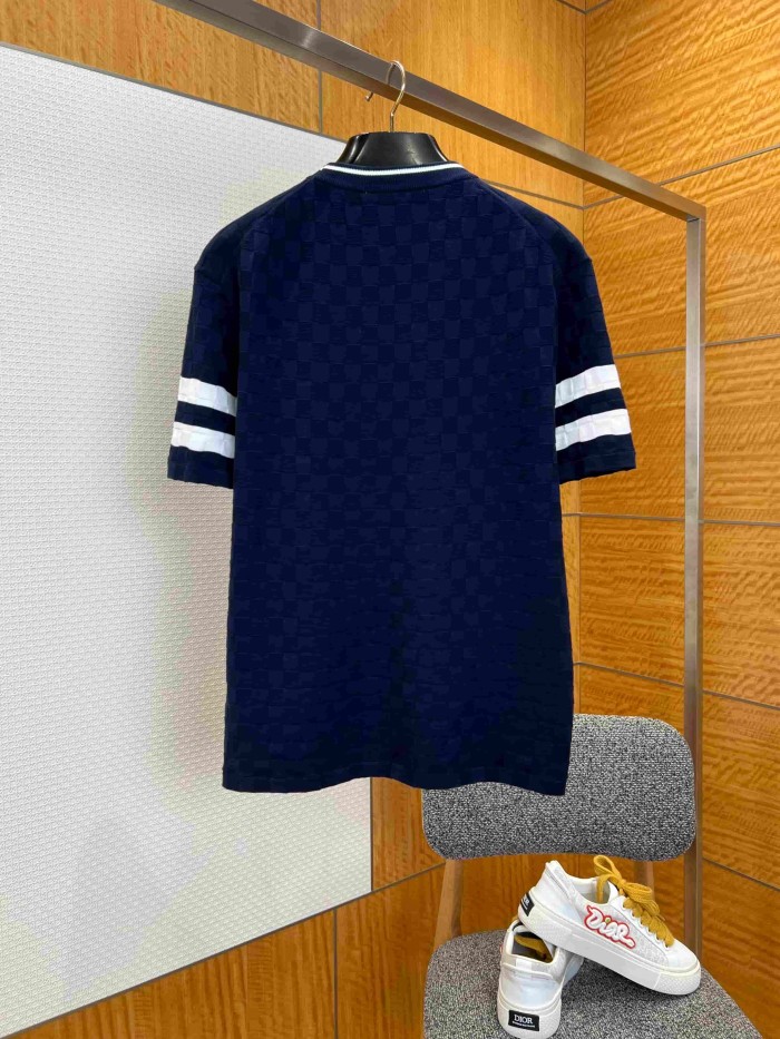 1:1 quality version Checkered Jacquard Knit Crew Neck Short Sleeve Top & Shorts Set 2 colors 29114365