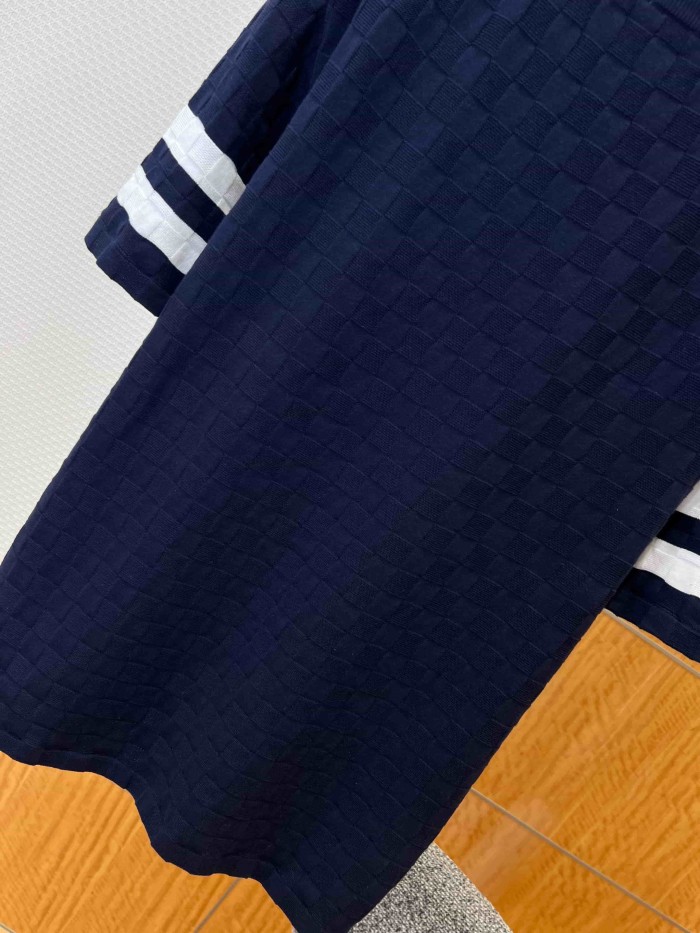 1:1 quality version Checkered Jacquard Knit Crew Neck Short Sleeve Top & Shorts Set 2 colors 29114365