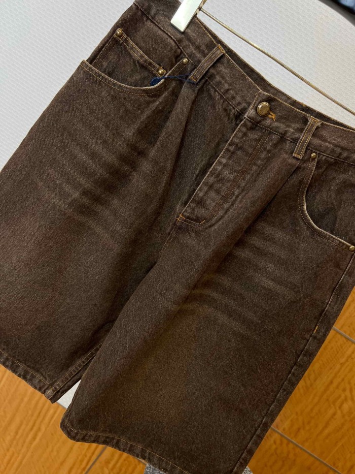 1:1 quality version Leather Patch Vintage Washed Denim Shorts 29114556