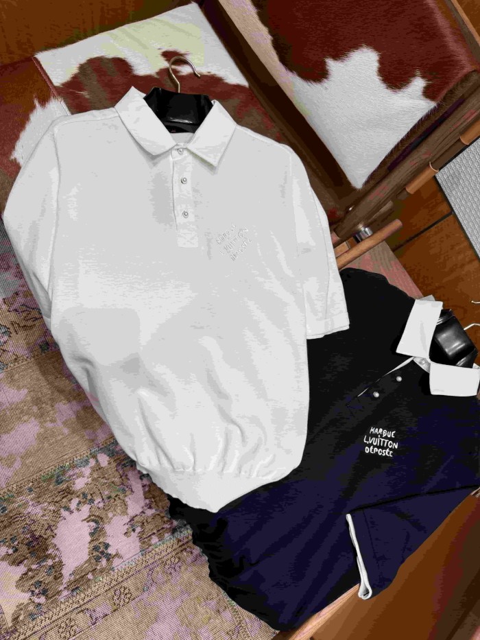 1:1 quality version Simple Letter Embroidery Button Down Collar Polo Shirt 2 colors 29114939