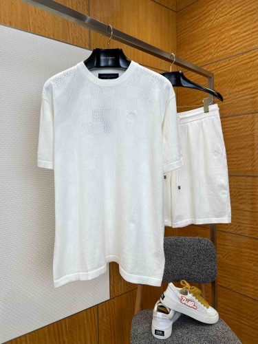 1:1 quality version Checkered Hollow Knit Casual Short Sleeve Top & Shorts Set 29114384