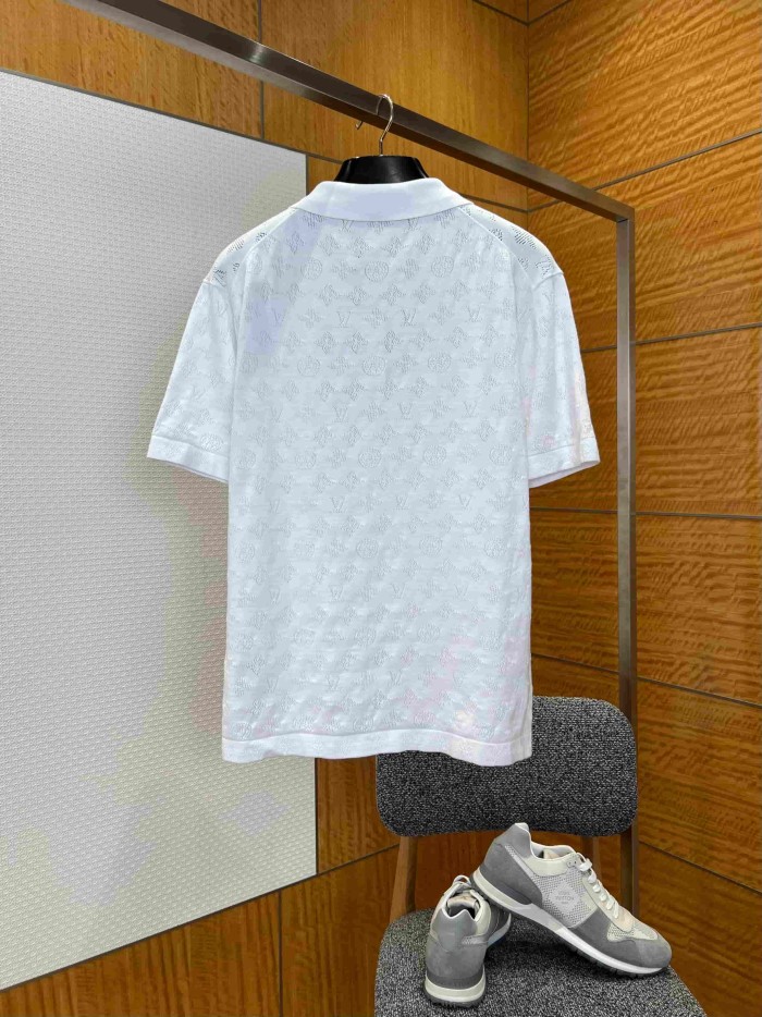 1:1 quality version Allover Hollow Jacquard Pocket Short Sleeve Polo Shirt 4 colors 29114377