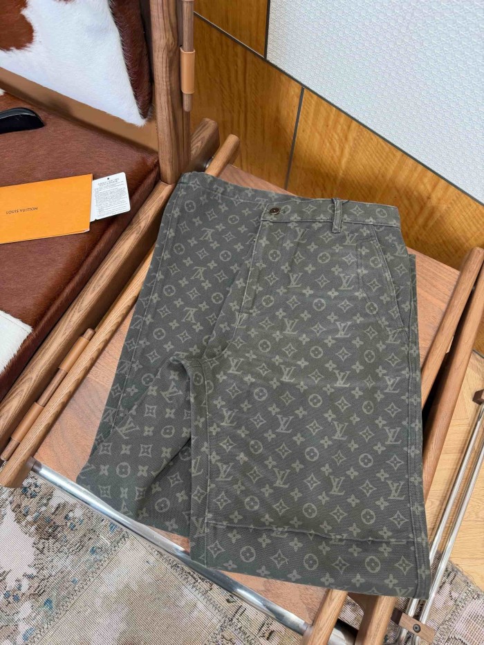 1:1 quality version Cotton Linen Blend Canvas Monogram Allover Print Cargo Wide Leg Casual Pants 29114778