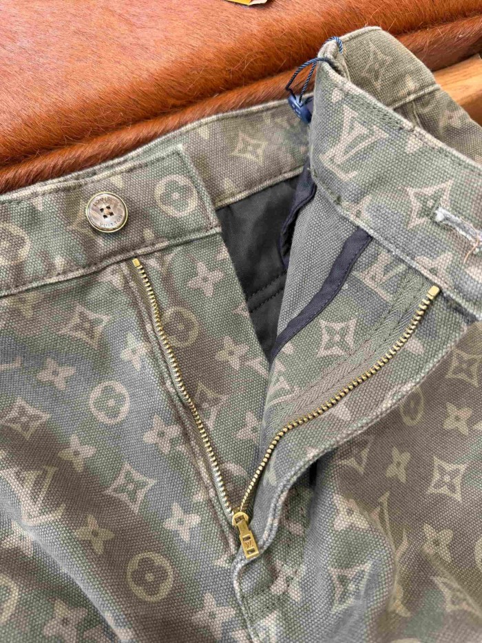 1:1 quality version Cotton Linen Blend Canvas Monogram Allover Print Cargo Wide Leg Casual Pants 29114778