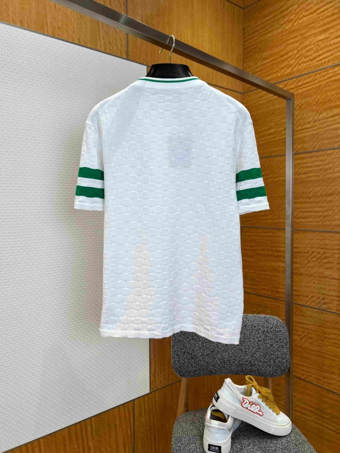 1:1 quality version Checkered Jacquard Knit Crew Neck Short Sleeve Top & Shorts Set 2 colors 29114365