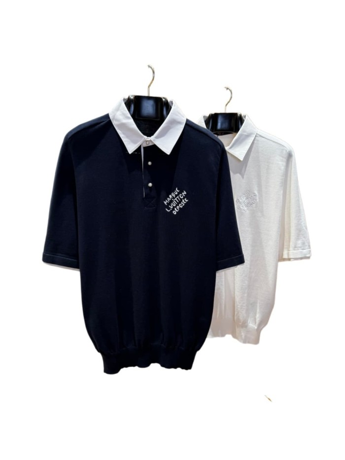 1:1 quality version Simple Letter Embroidery Button Down Collar Polo Shirt 2 colors 29114939