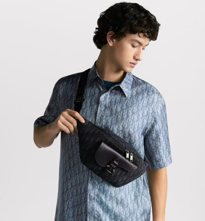 Cow Leather Trim Oblique Jacquard Flap Pocket Zip Waist Bag 2 colors 29116499