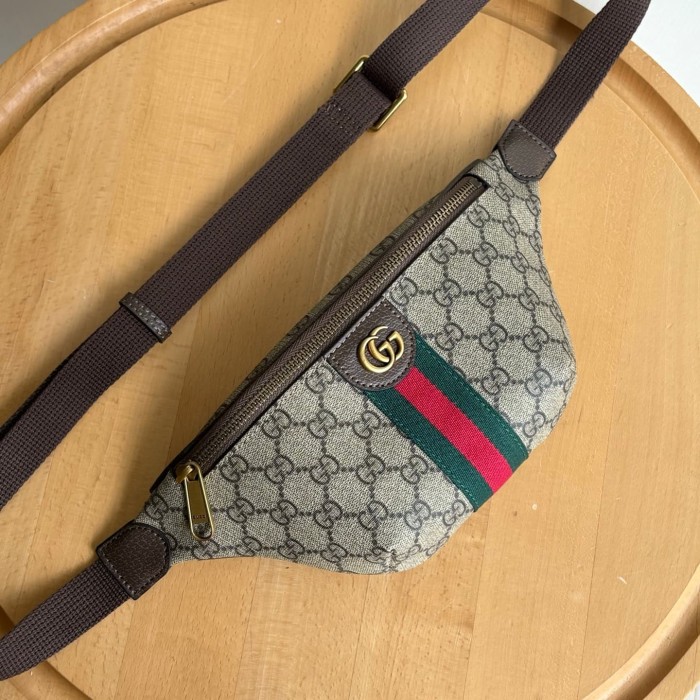 GG Monogram Belt Bag Retro Green-Red Web Detail Zipper Chest Pack 29116343