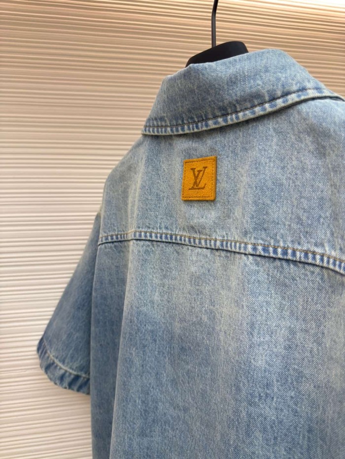 1:1 quality version Pocket Thick Thread Logo Embroidery Denim Shirt 29116515