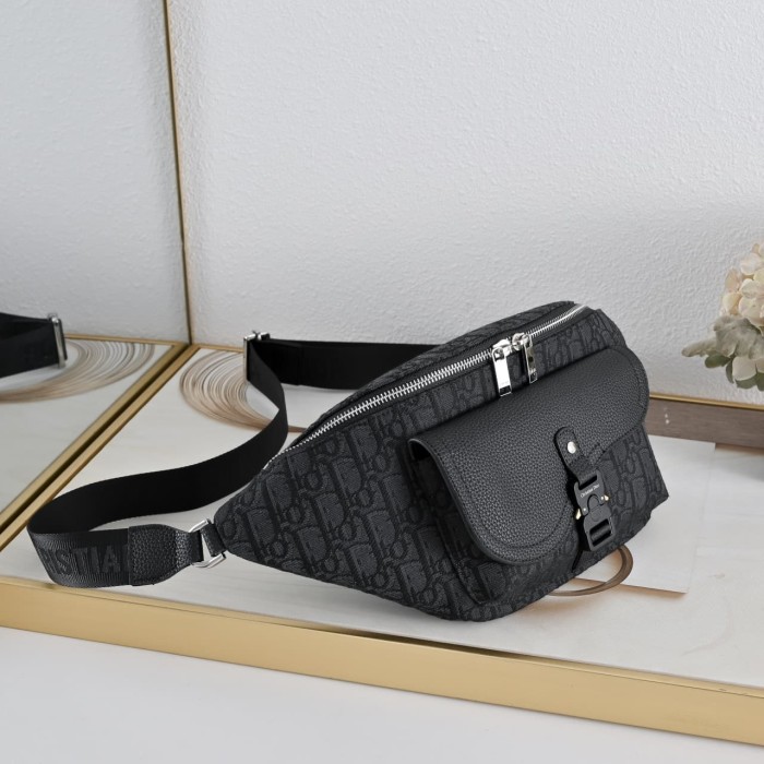 Cow Leather Trim Oblique Jacquard Flap Pocket Zip Waist Bag 2 colors 29116499