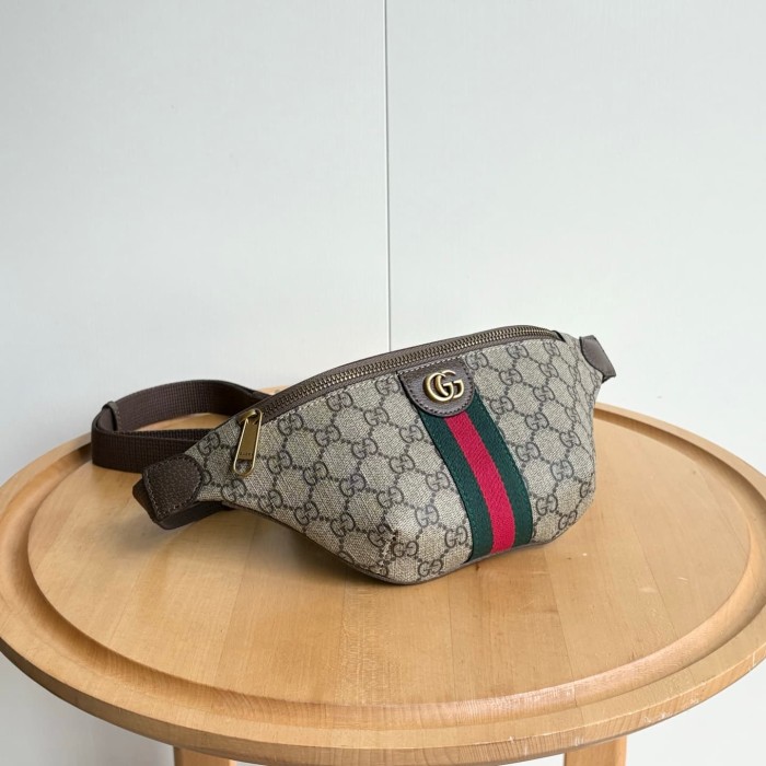 GG Monogram Belt Bag Retro Green-Red Web Detail Zipper Chest Pack 29116343