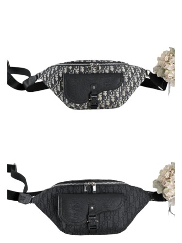 Cow Leather Trim Oblique Jacquard Flap Pocket Zip Waist Bag 2 colors 29116499