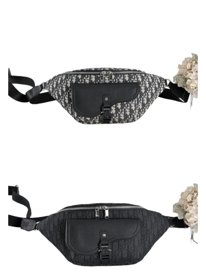 Cow Leather Trim Oblique Jacquard Flap Pocket Zip Waist Bag 2 colors 29116499