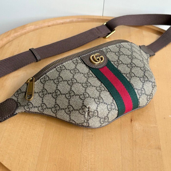 GG Monogram Belt Bag Retro Green-Red Web Detail Zipper Chest Pack 29116343