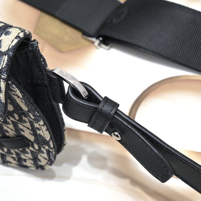 Jacquard Canvas & Black Full Grain Calfskin Leather Saddle Shoulder Bag 2 colors 29116572