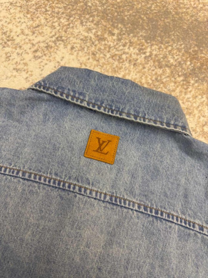 1:1 quality version Pocket Thick Thread Logo Embroidery Denim Shirt 29116515