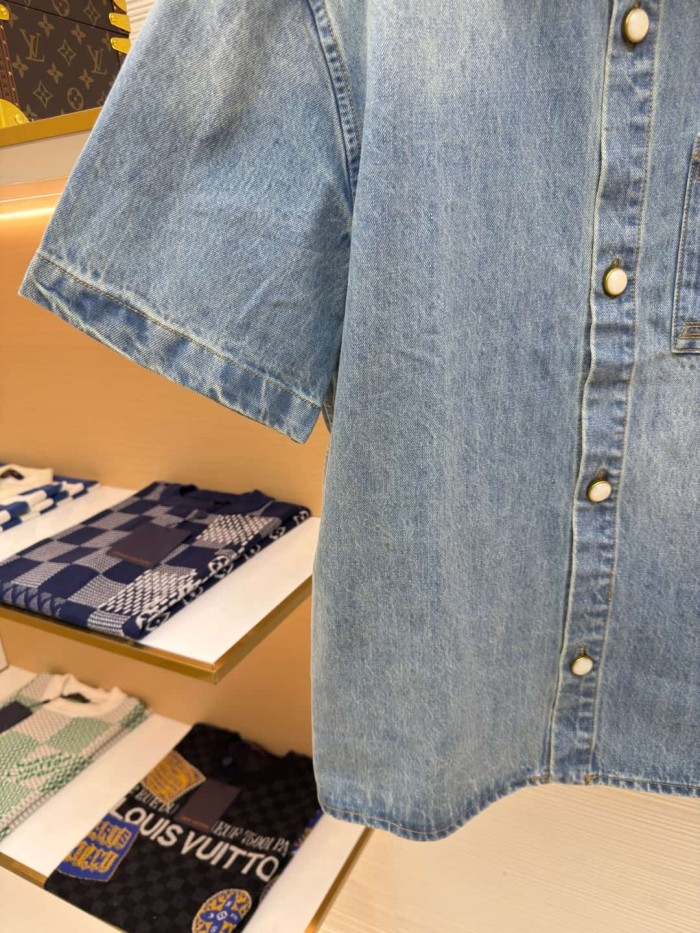 1:1 quality version Pocket Thick Thread Logo Embroidery Denim Shirt 29116515