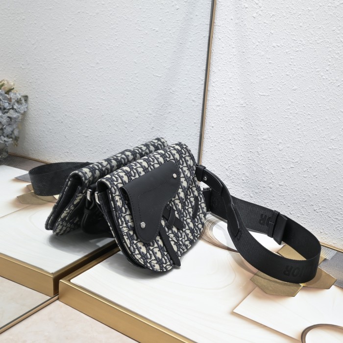 Jacquard Canvas & Black Full Grain Calfskin Leather Saddle Shoulder Bag 2 colors 29116572