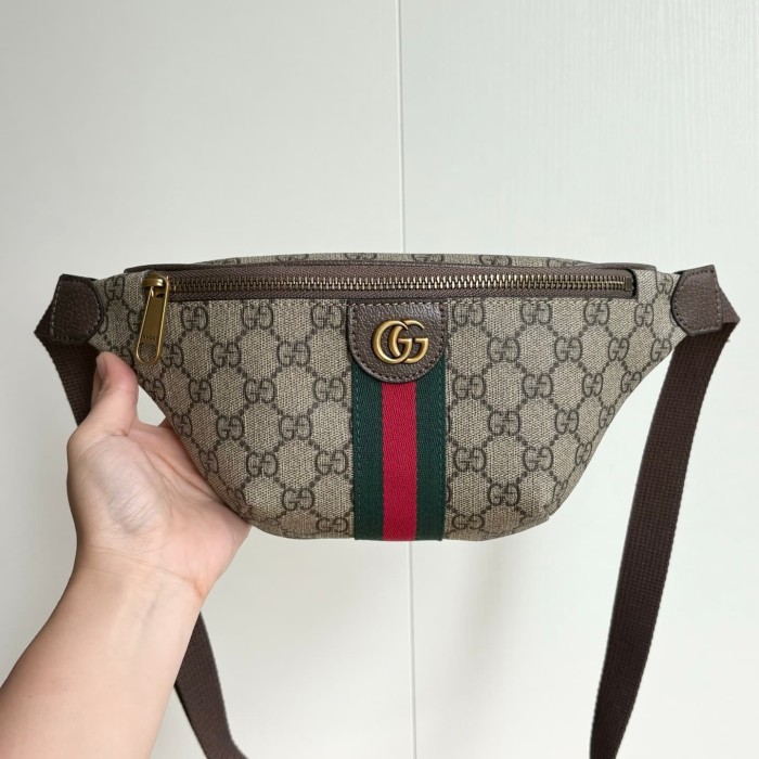 GG Monogram Belt Bag Retro Green-Red Web Detail Zipper Chest Pack 29116343