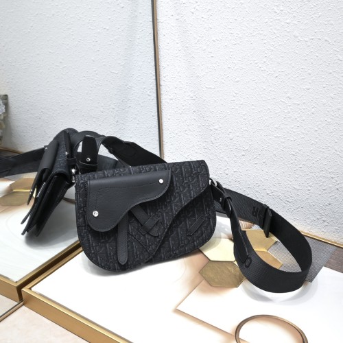 Jacquard Canvas & Black Full Grain Calfskin Leather Saddle Shoulder Bag 2 colors 29116572