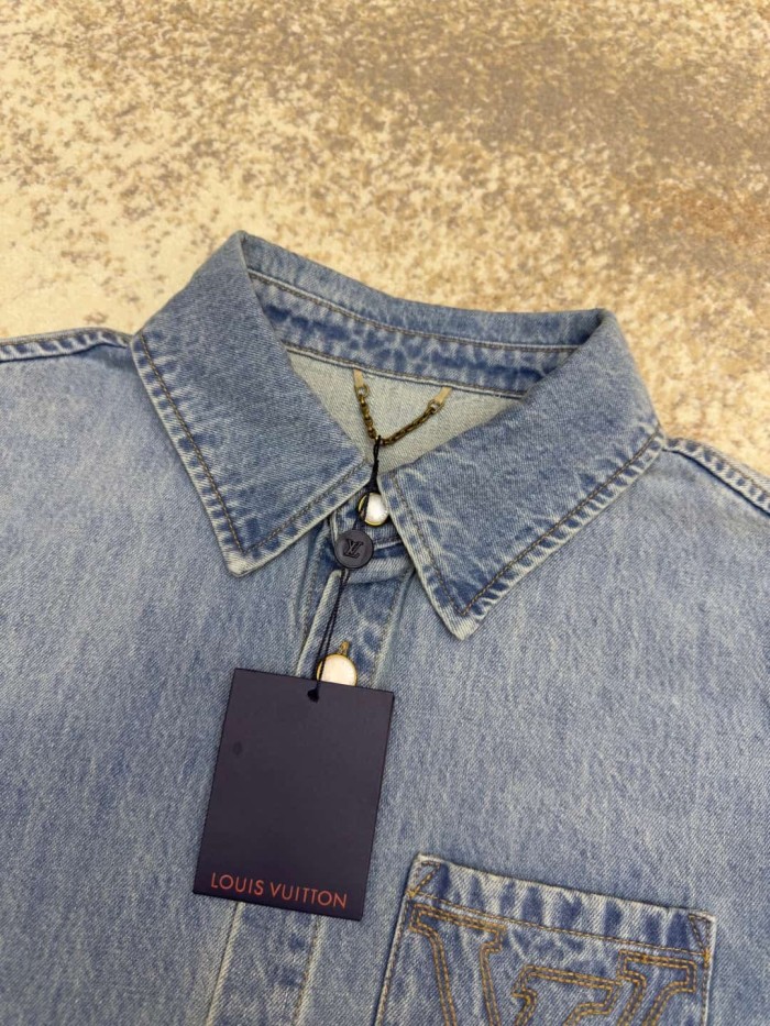 1:1 quality version Pocket Thick Thread Logo Embroidery Denim Shirt 29116515