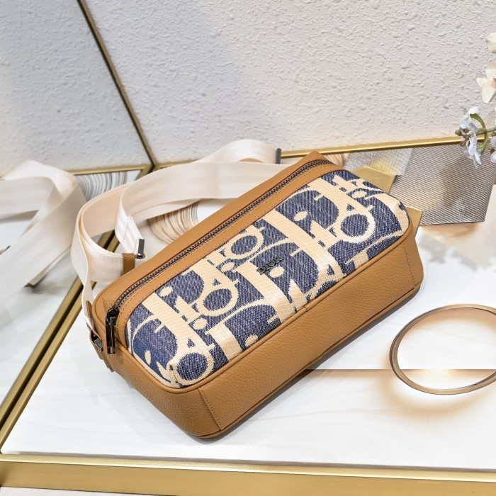 Vintage Blue Jacquard Pattern Grain Leather Crossbody Bag 29116569