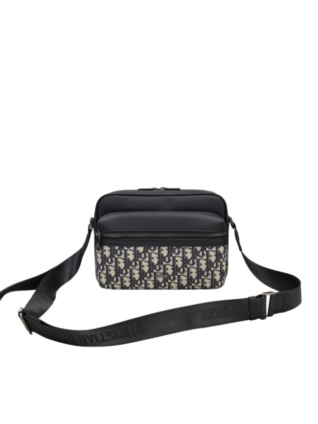 Oblique Jacquard & Full Grain Cow Leather Zipper Messenger Bag 29116563