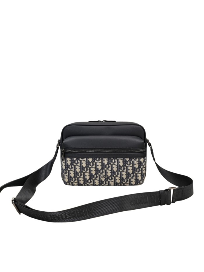 Oblique Jacquard & Full Grain Cow Leather Zipper Messenger Bag 29116563