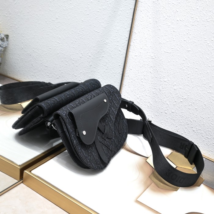 Jacquard Canvas & Black Full Grain Calfskin Leather Saddle Shoulder Bag 2 colors 29116572