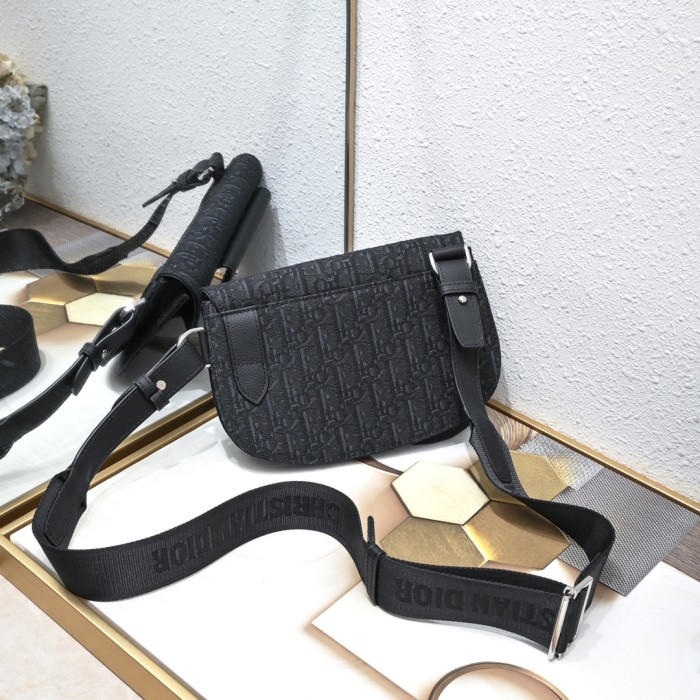 Jacquard Canvas & Black Full Grain Calfskin Leather Saddle Shoulder Bag 2 colors 29116572