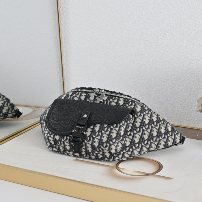 Cow Leather Trim Oblique Jacquard Flap Pocket Zip Waist Bag 2 colors 29116499